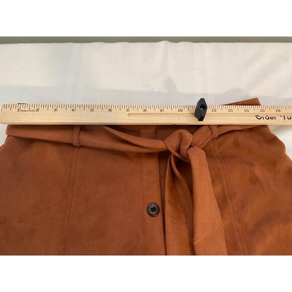 Shinestar Womens L Brown Faux Suede A-Line Skirt With Tie Waist Button Detail - Picture 6 of 12